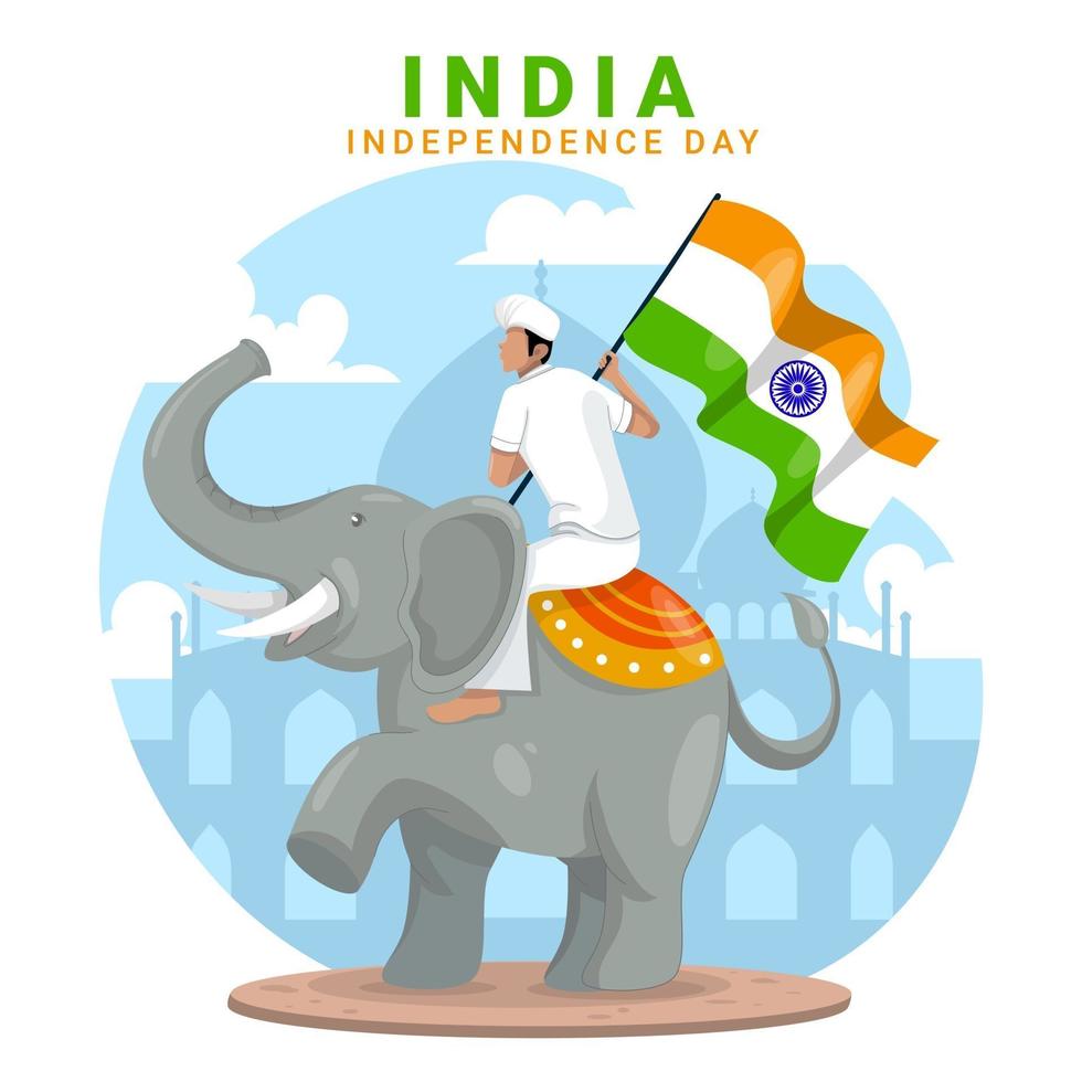 Man Riding Elephant Celebrates India Independence Day vector