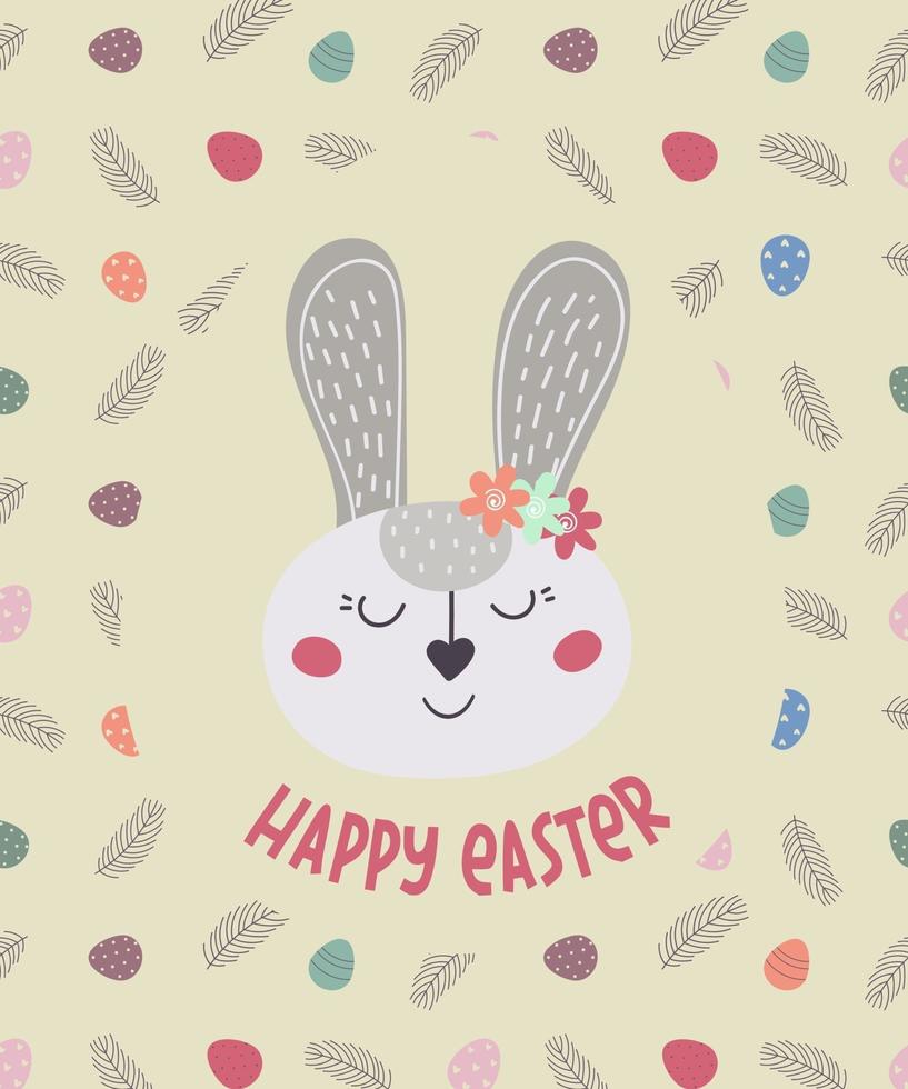 Happy Easter. Greeting card with Easter bunny. The Easter bunny. Vector illustration. Easter design, printing, postcards, stickers, invitations