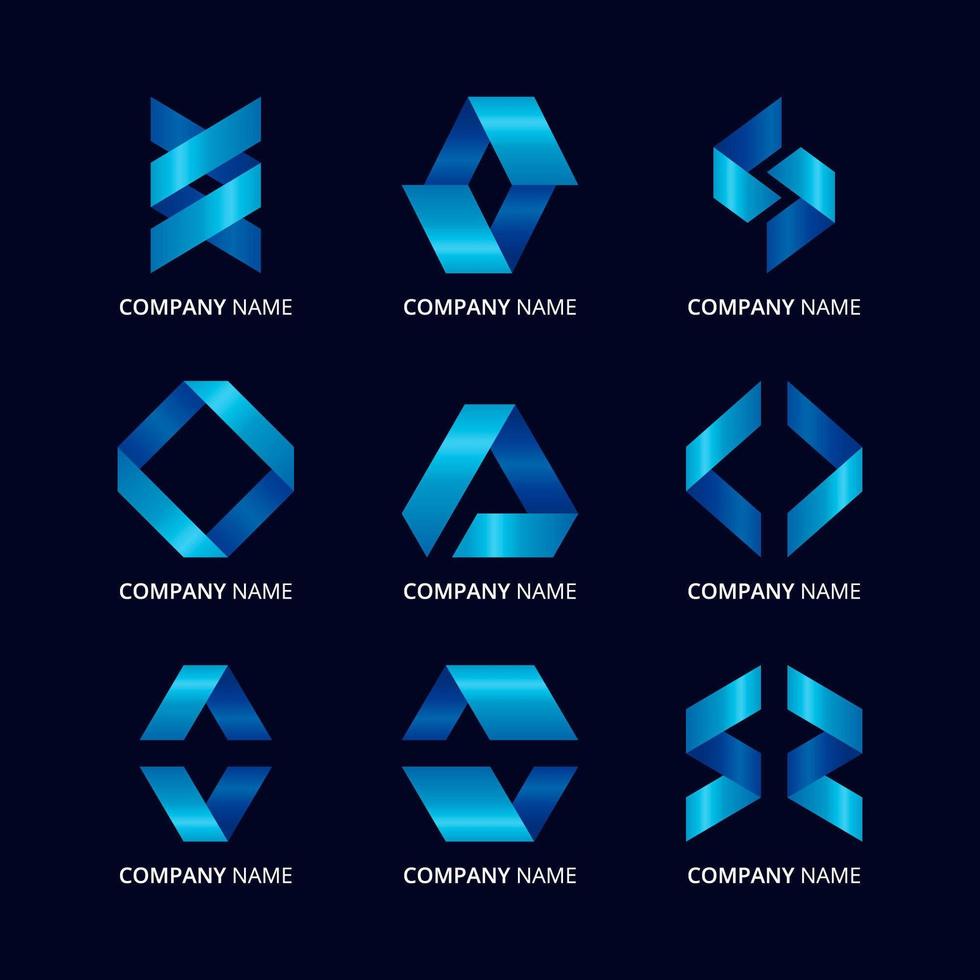 Gradient Blue Ribbon Logo Element Collection vector