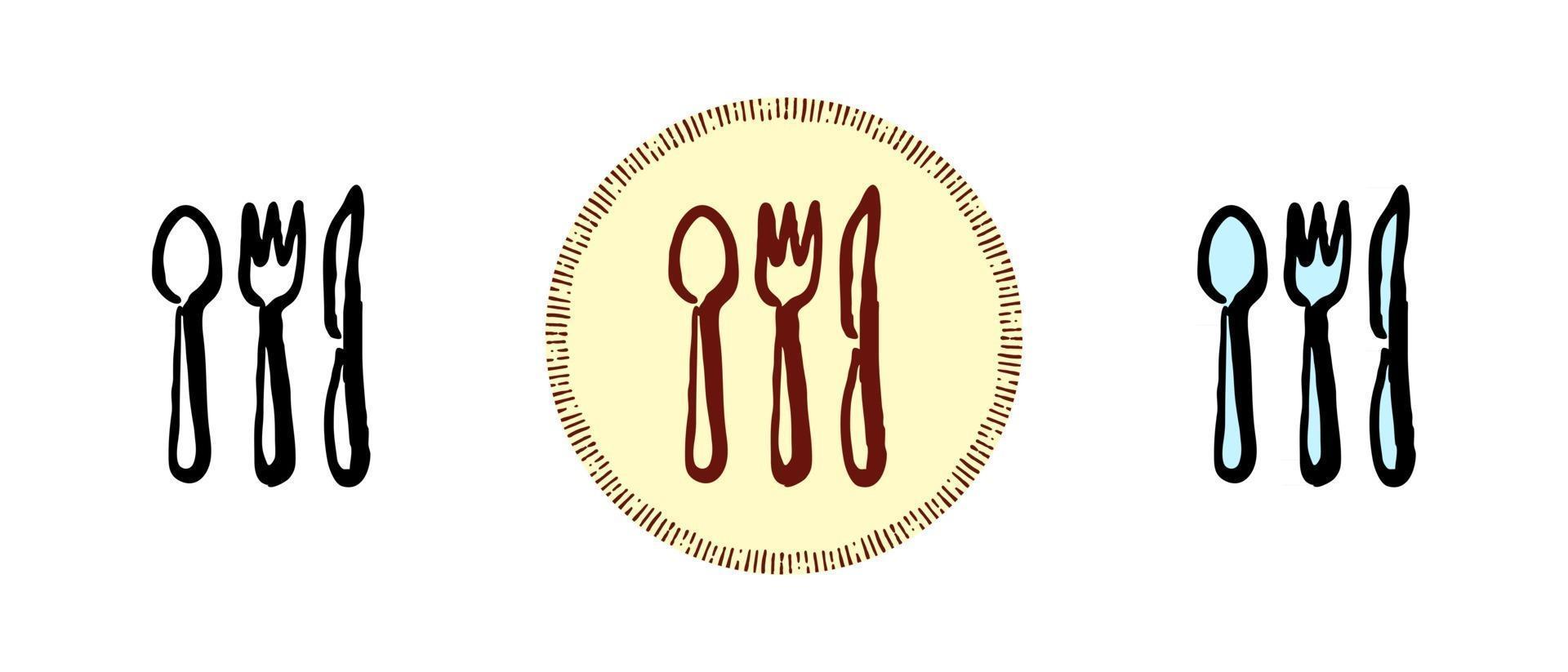 Outline color and retro cutlery symbols vector