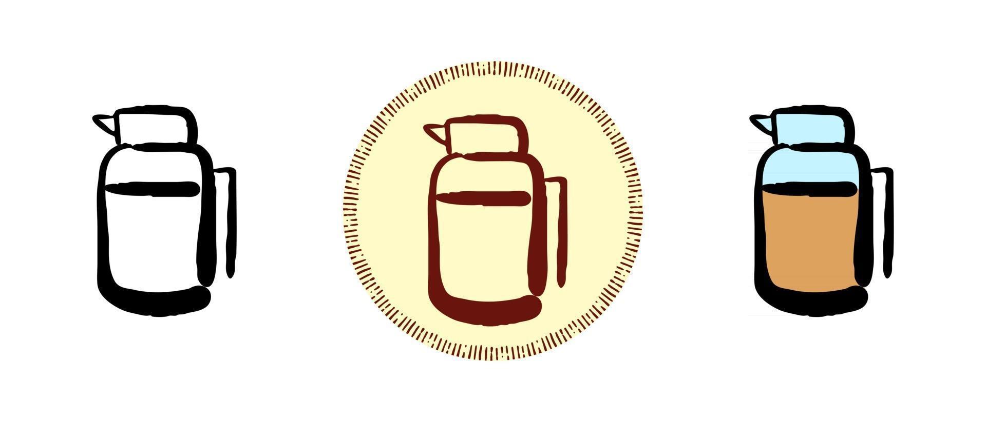 Contour color and retro coffee jug symbols vector