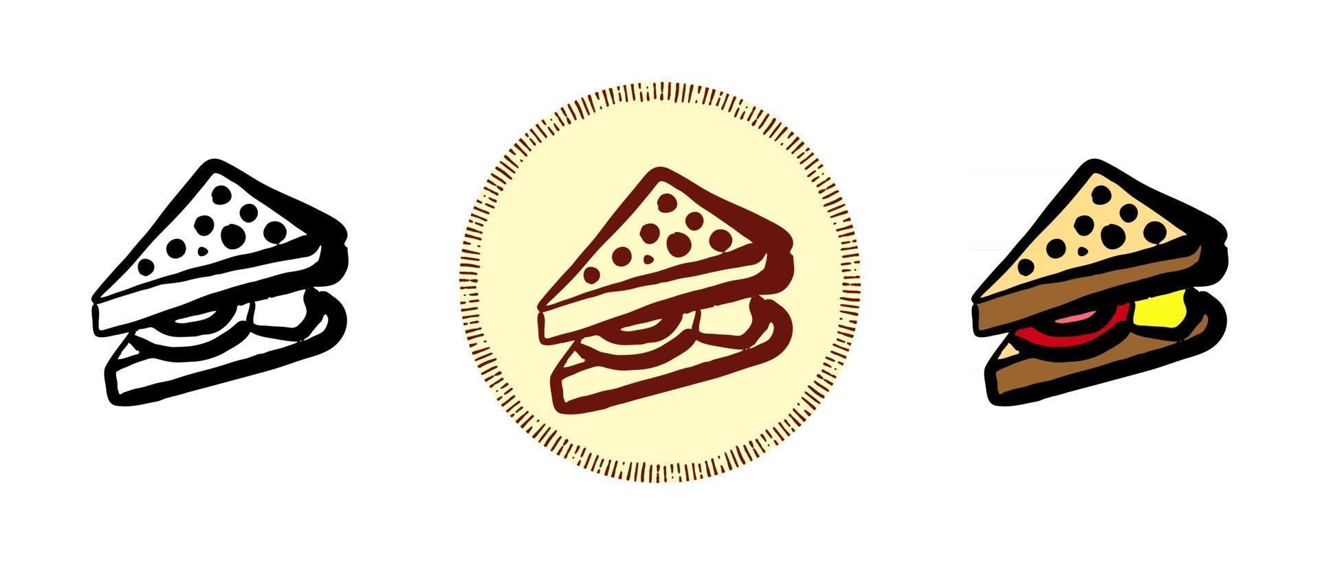 Outline color and retro symbols of a triangular sandwich vector