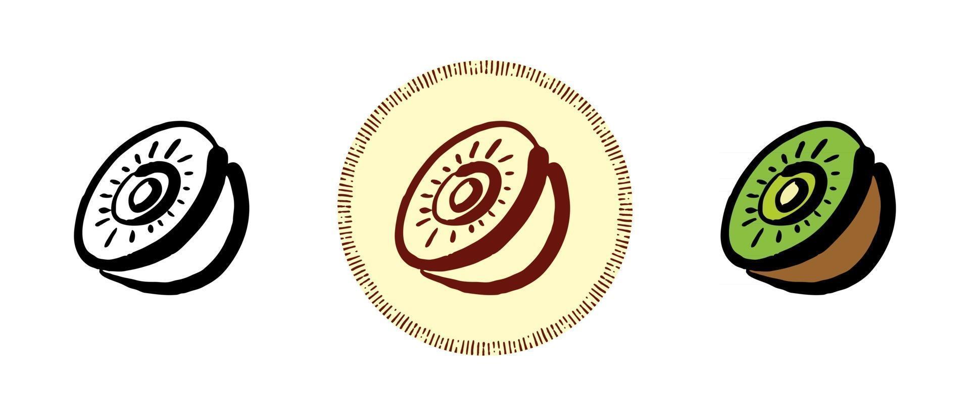 Contour color and retro kiwi symbols vector