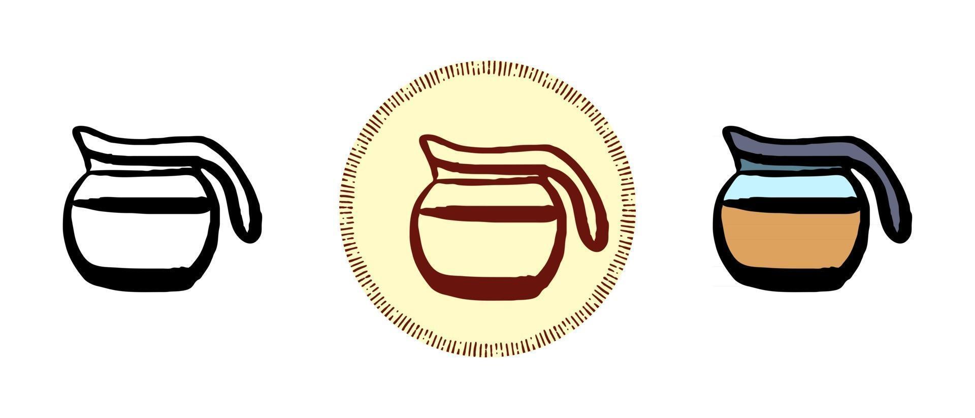 Color de contorno y símbolos retro de una jarra con café. vector