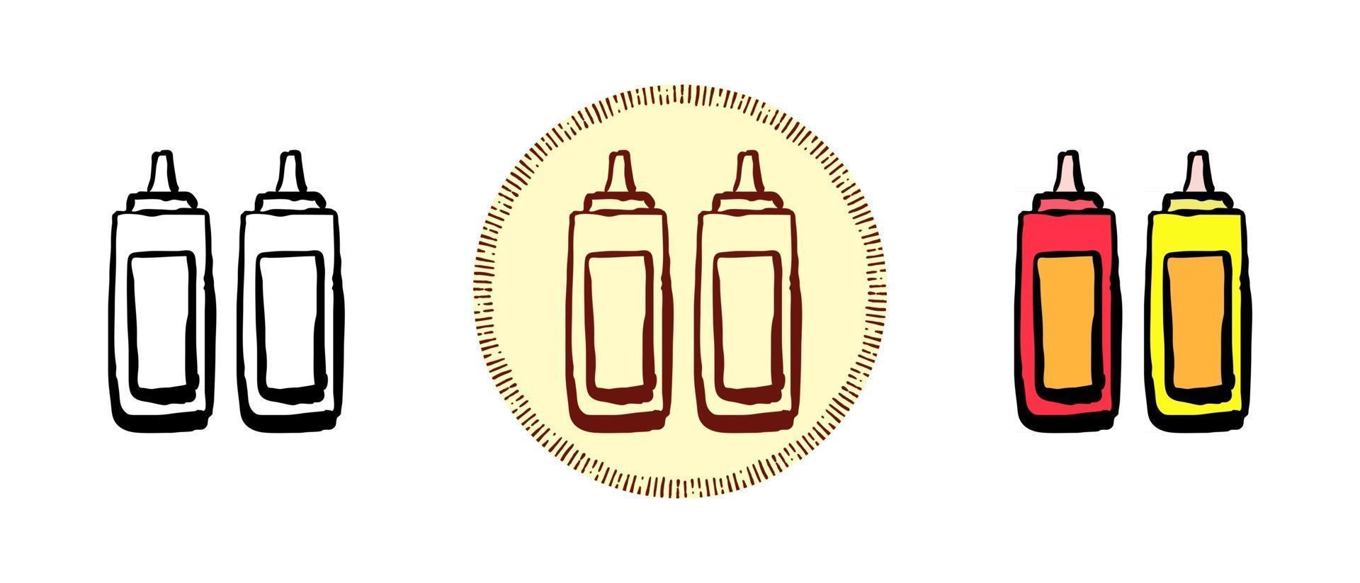 Contour color and retro symbols of sauces vector