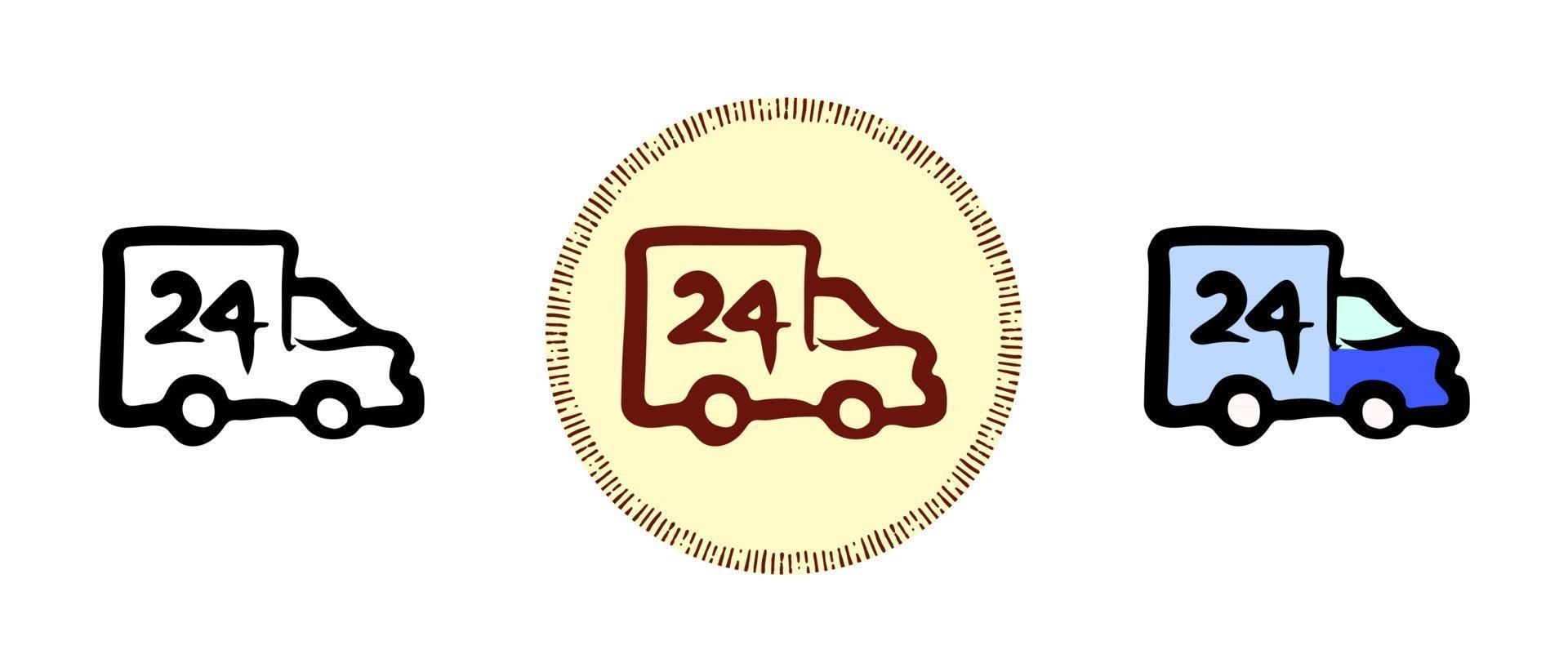 Outline color and retro symbols of 24 7 delivery vector