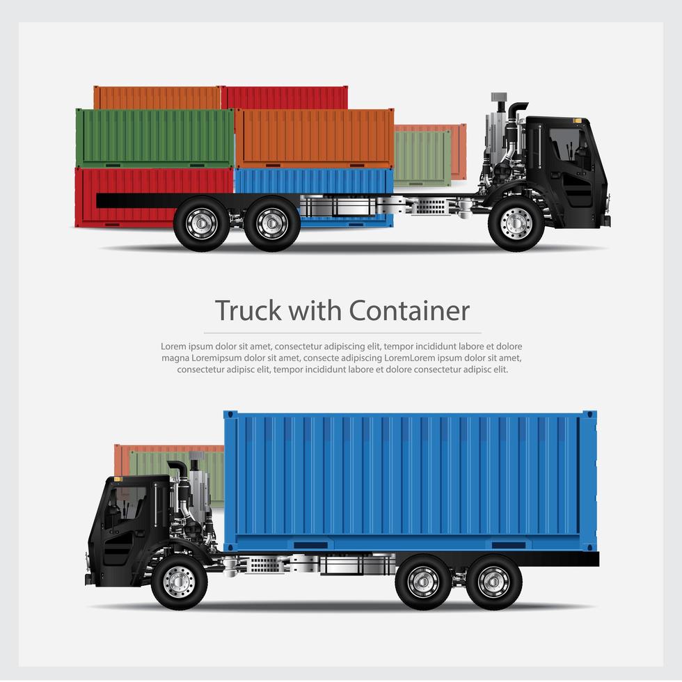 Cargo Trucks Transportation with Container set vector