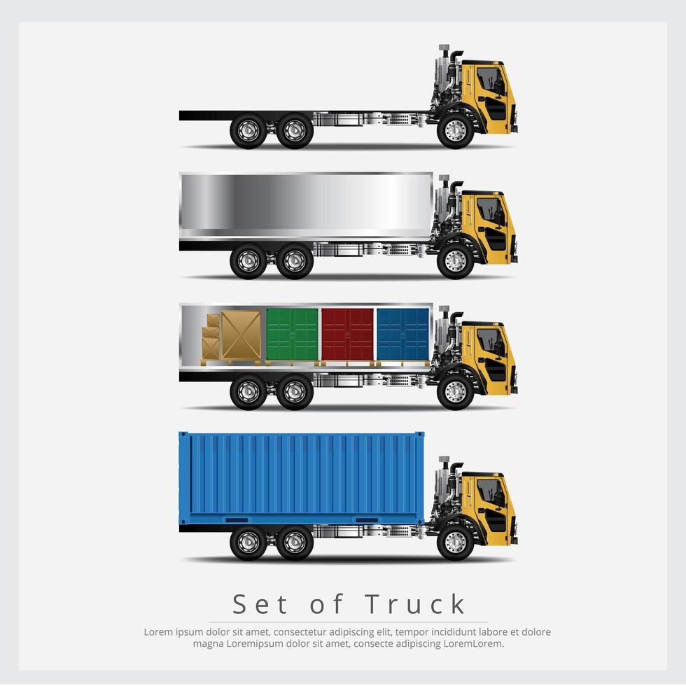 Conjunto de transporte de camiones de carga con contenedores. vector