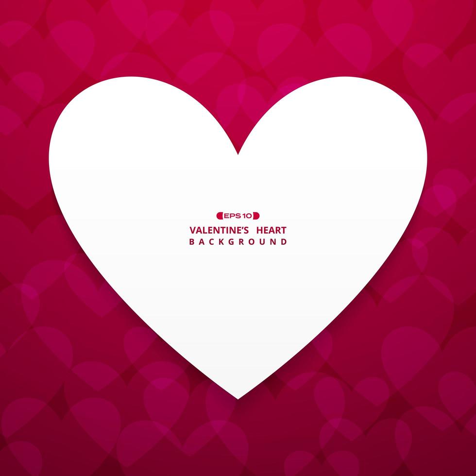 Abstract background with white heart shape space in the center on Valentine's gradient red background. vector