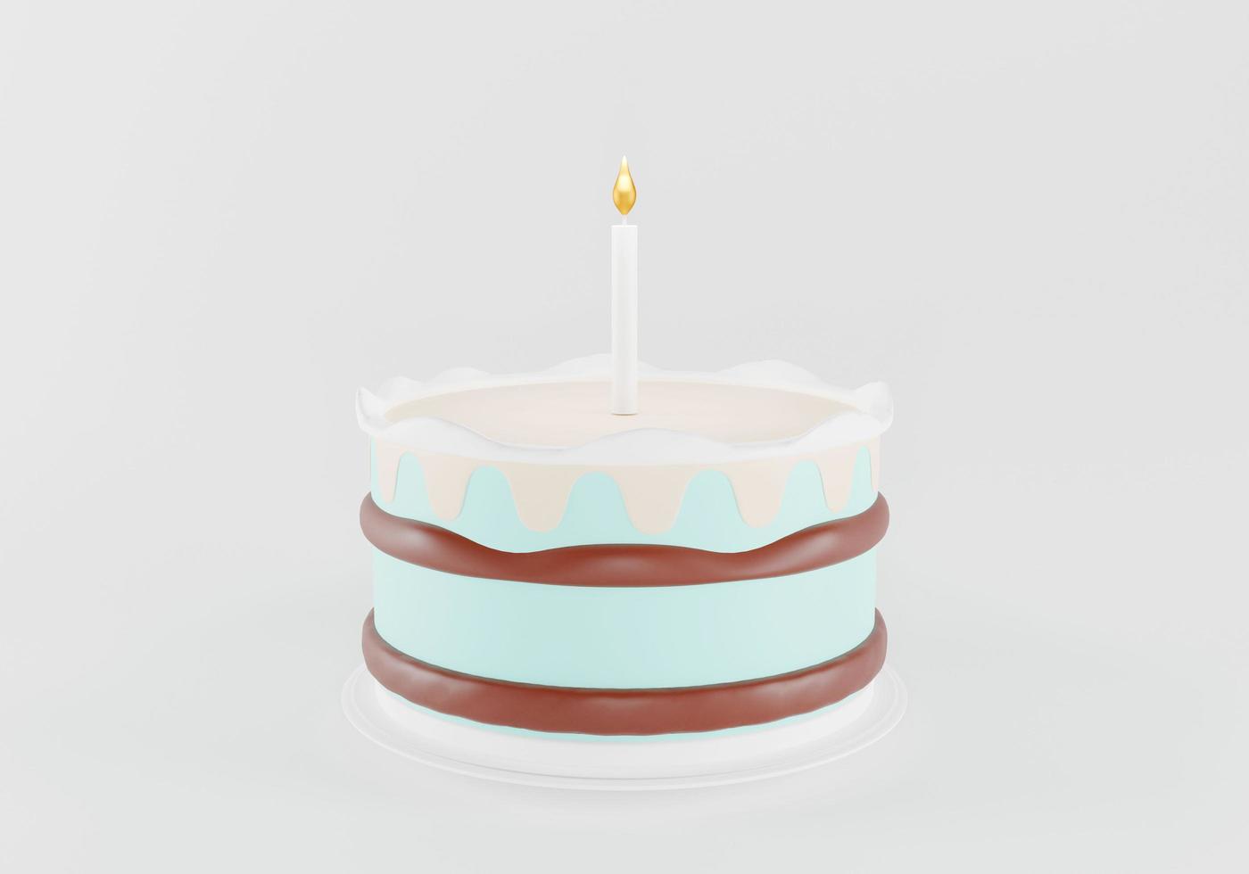 Cute birthday cake 3d rendering white color with a candle Sweet cake for a surprise birthday mother Day Valentine Day on a white background photo