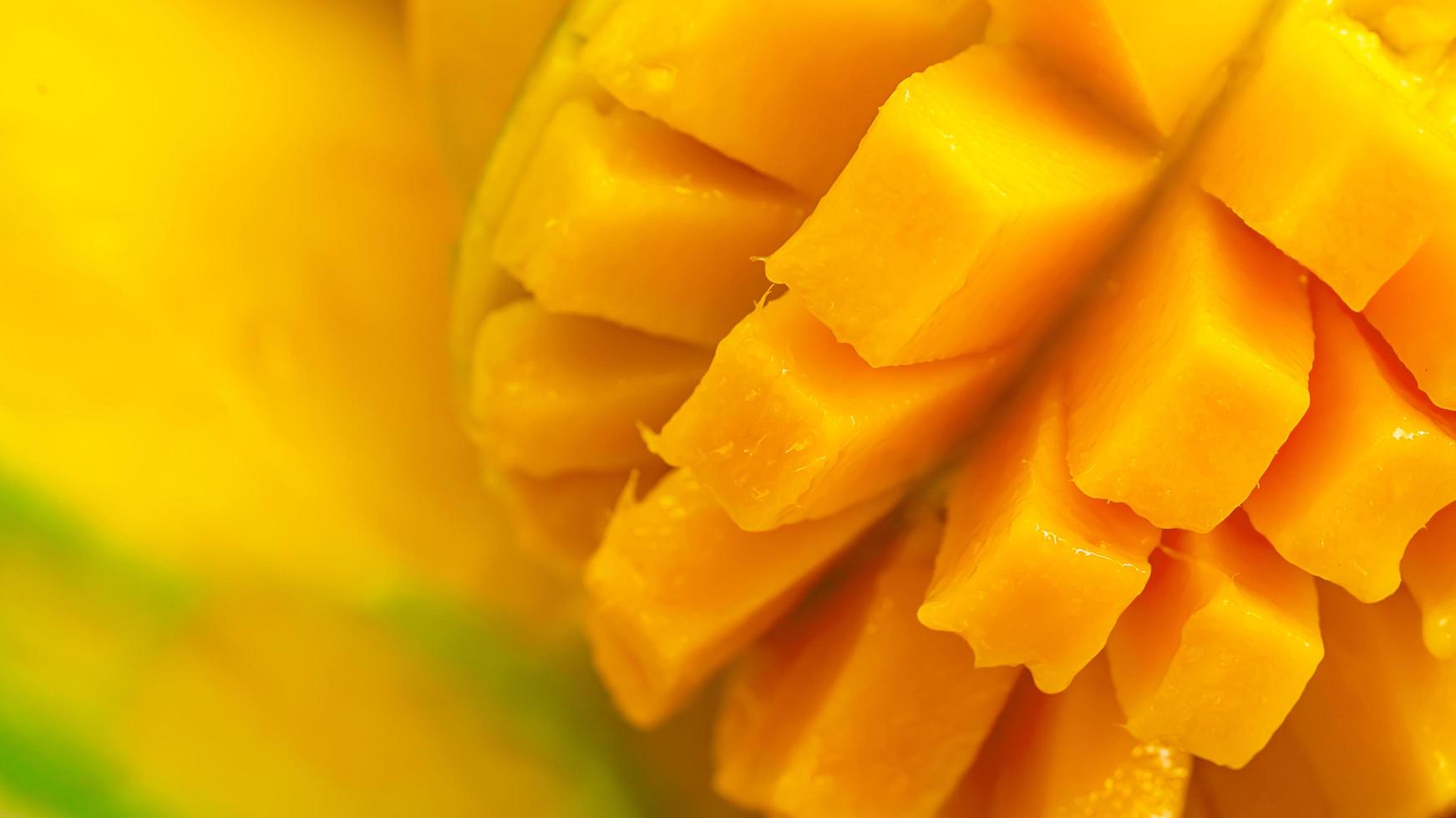 close up Mango fruit and mango cubes macro photography texture