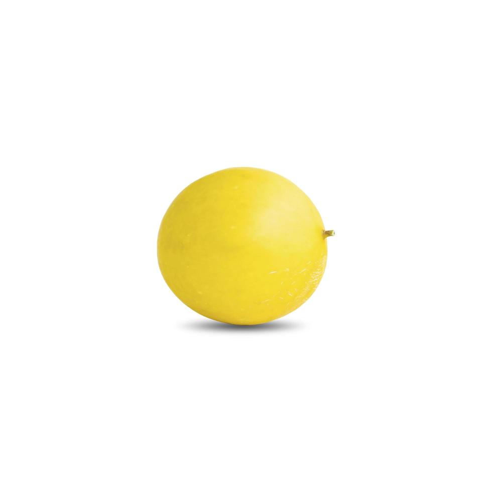 Un melón o melón de color amarillo sobre fondo blanco. foto