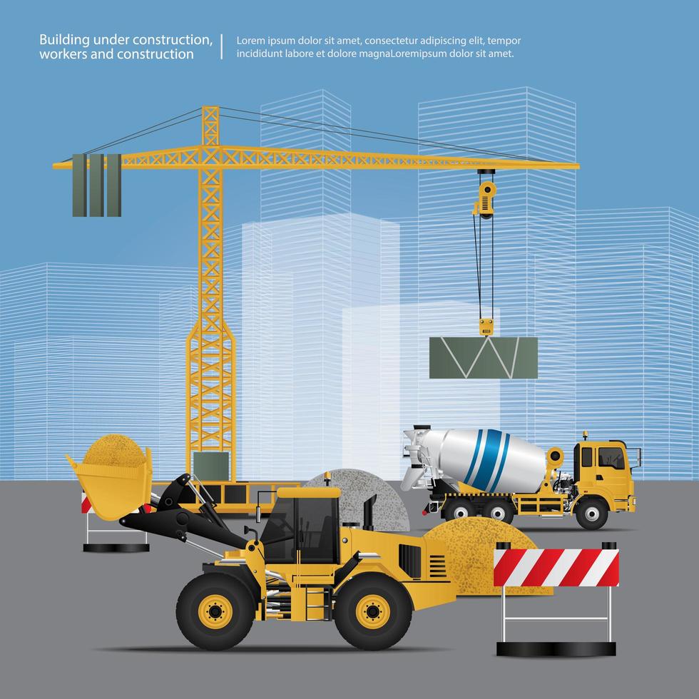 vehículos de construcción en la ilustración de vector de sitio