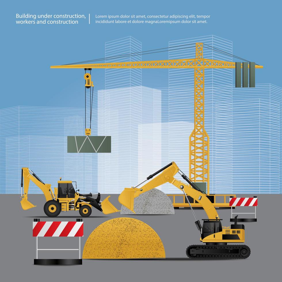 vehículos de construcción en la ilustración de vector de sitio