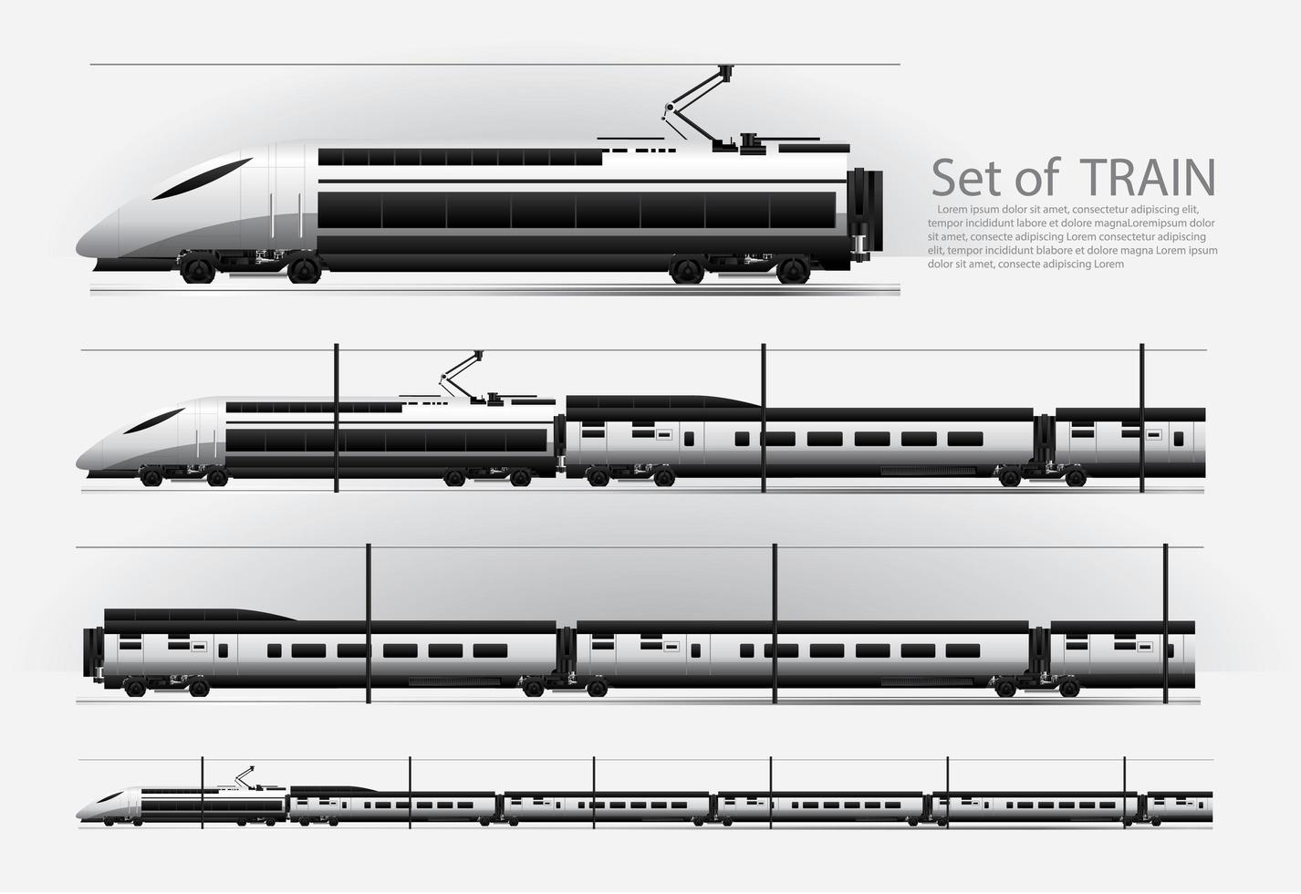 High speed train on a rail road Vector illustration set