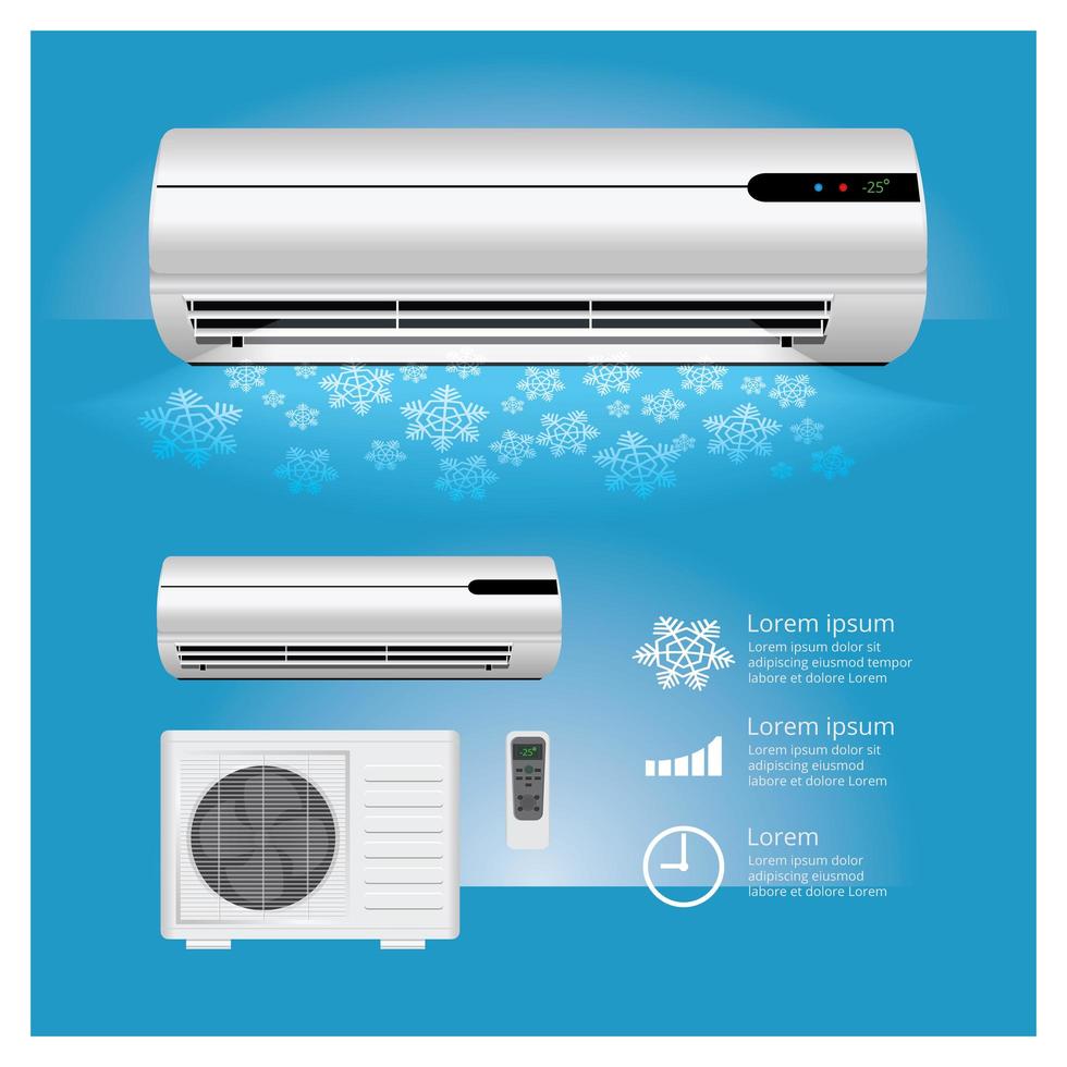 Air Conditioner Realistic and Remote Control with Cold air Symbols Vector Illustration