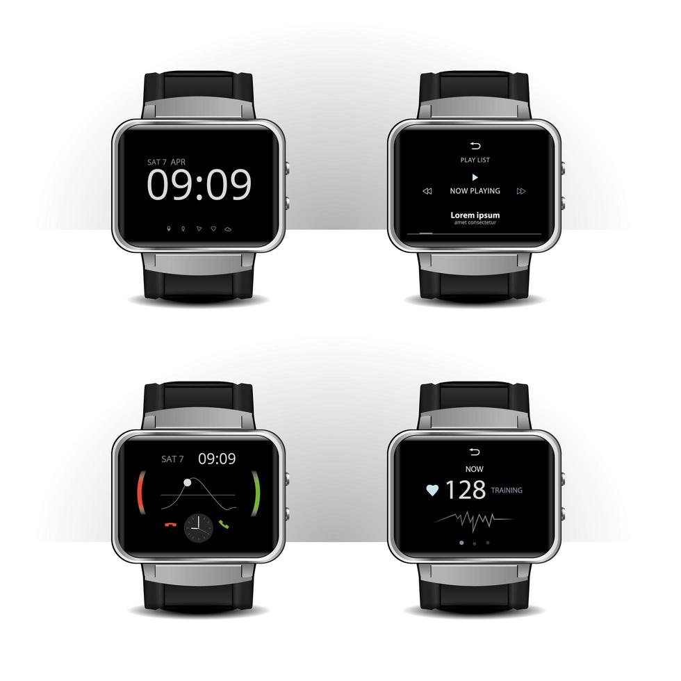 Smart Watch with Digital Display Set Vector Illustration