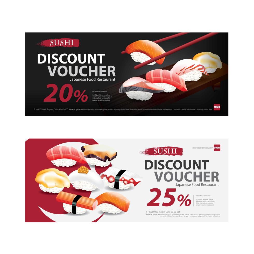 Japanese Food Voucher Discount Template Vector illustration set