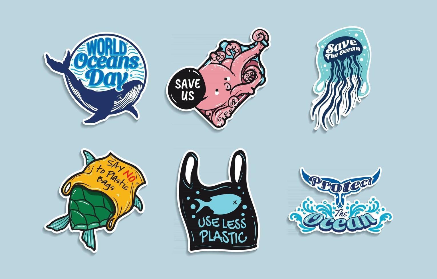 World Oceans Day Stickers vector