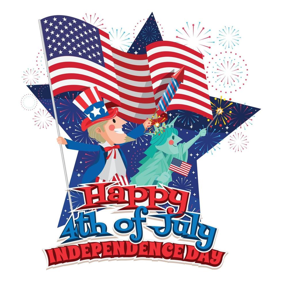 Uncle Sam and Lady Liberty Celebrating Independence Day Concept vector