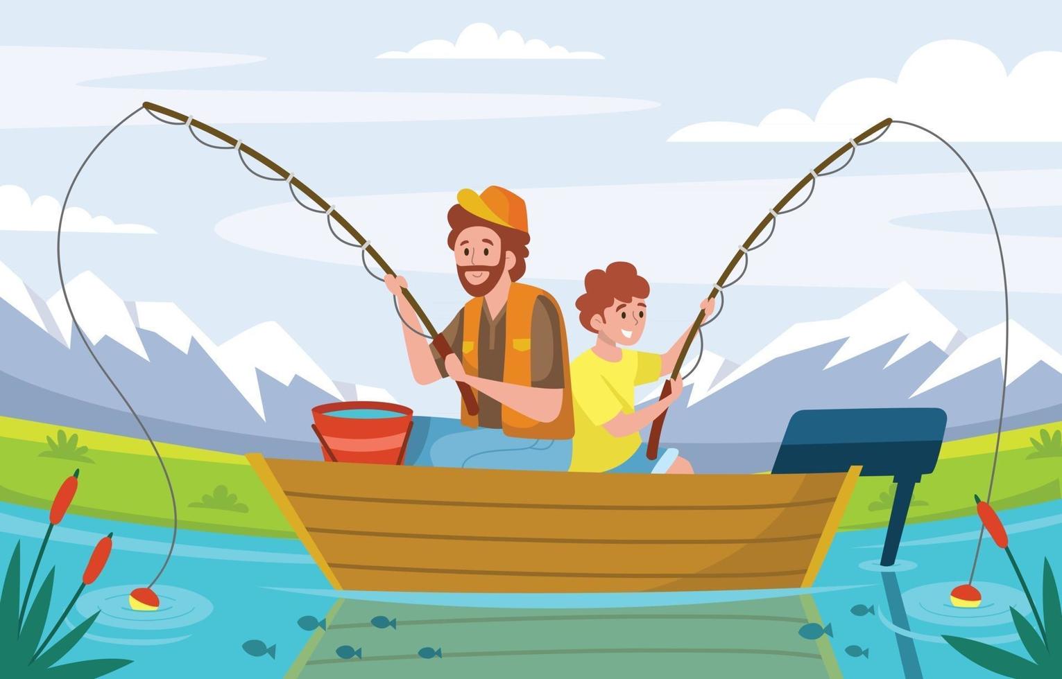 Father and Son Fishing on Lake 2441467 Vector Art at Vecteezy