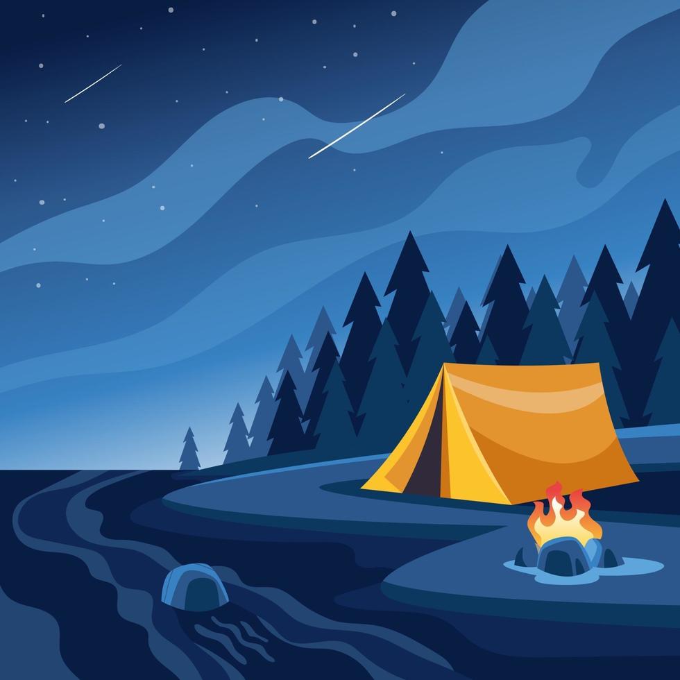 noche de campamento en la ilustración de verano vector