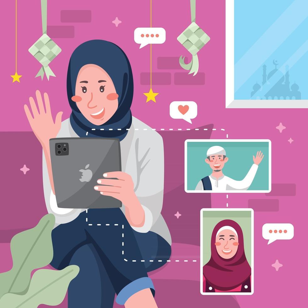 Eid Online Gathering with Family Concept vector