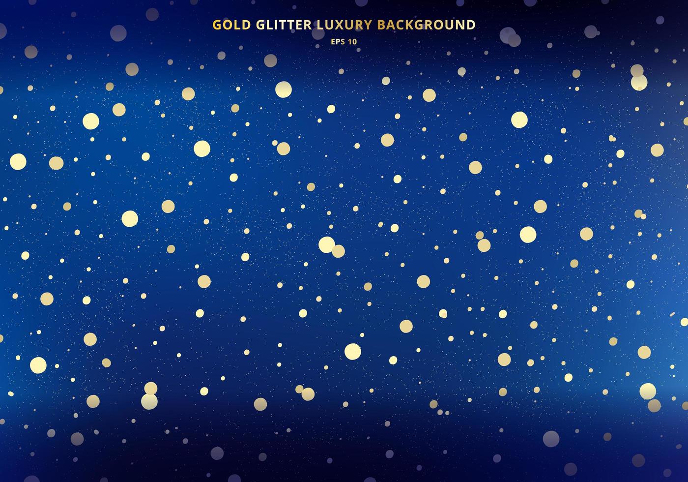 Magic space gold glitter on dark blue sky background with golden sparkling circles. scattered dust vector
