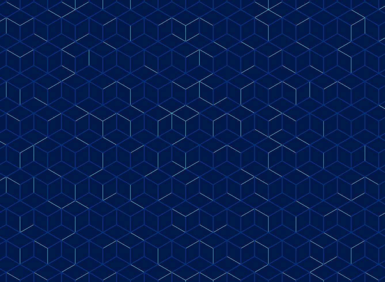 Abstract cube pattern on dark blue background. Digital geometric lines square mesh. vector