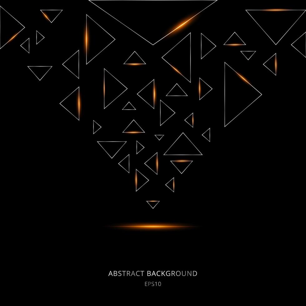 Triángulos plateados abstractos con iluminación láser sobre fondo negro concepto de tecnología vector