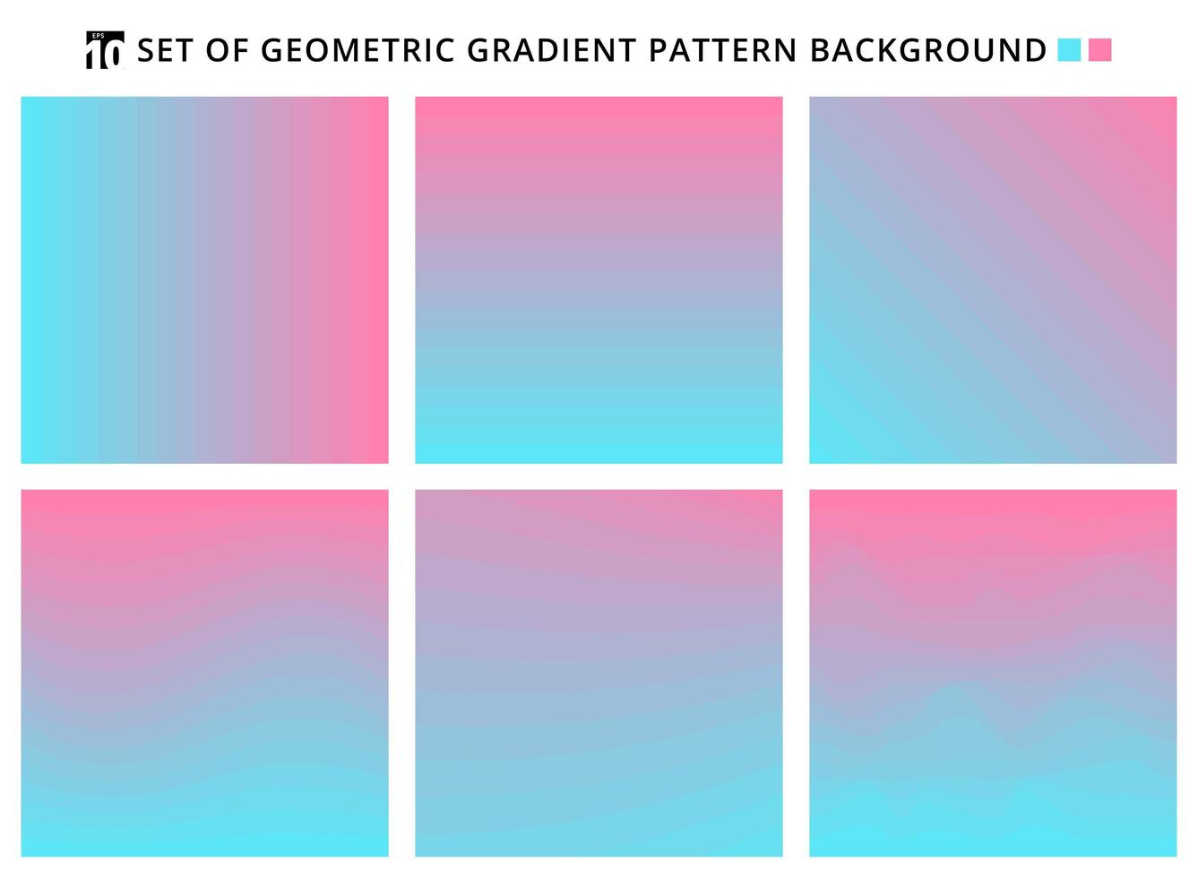 Collection of abstract geometric gradients pattern blue and pink backgrounds. vector