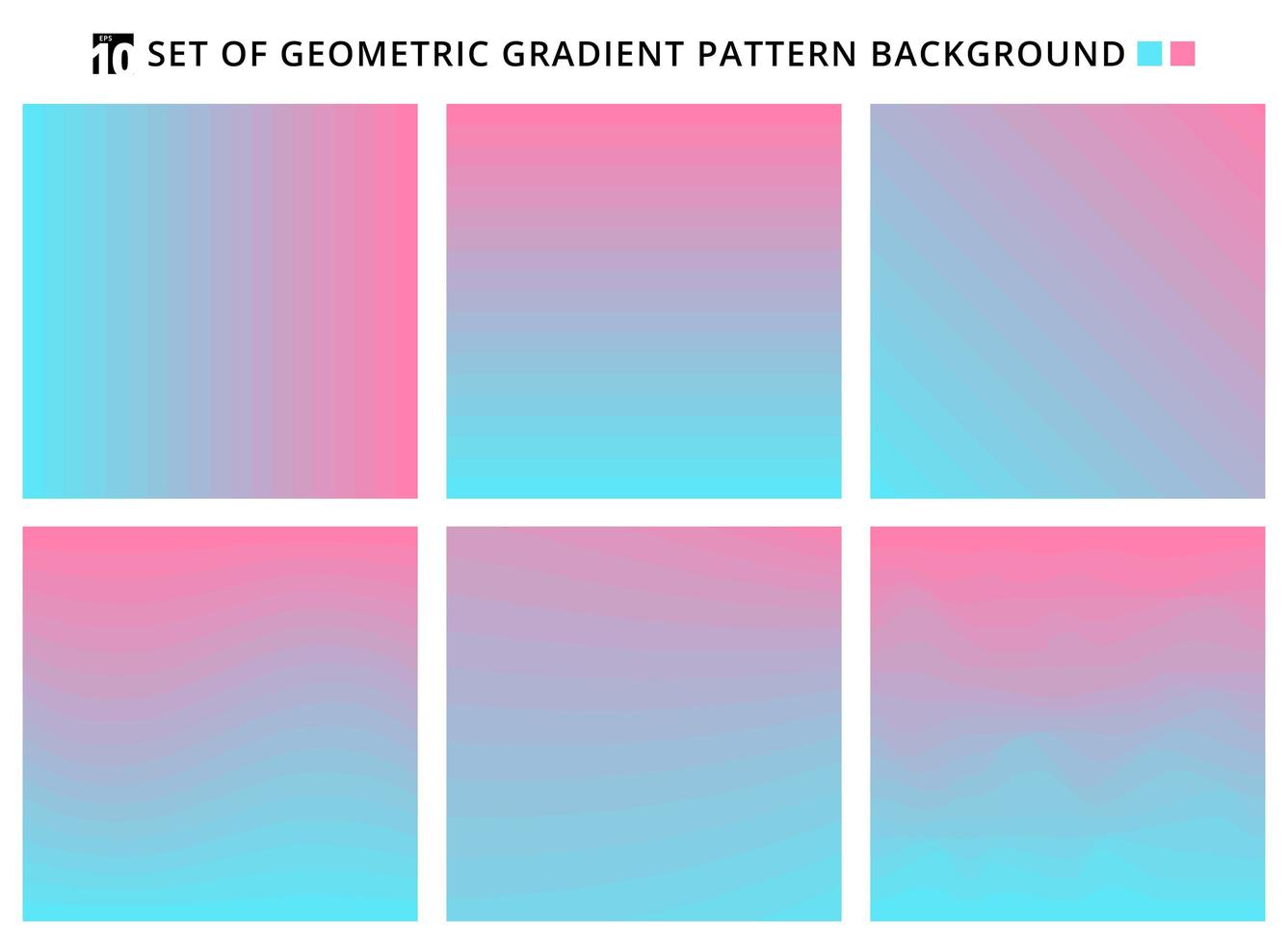 Collection of abstract geometric gradients pattern blue and pink backgrounds. vector