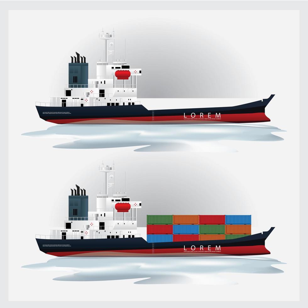 Cargo Shipping with Containers Vector Illustration Set
