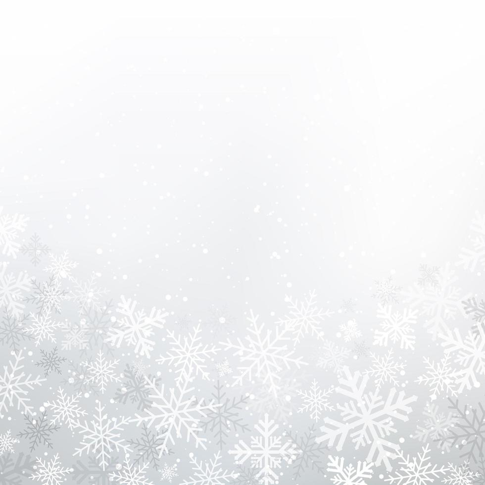 Navidad de fondo blanco de invierno hecha de copos de nieve y nieve con espacio de copia en blanco para su texto, vector