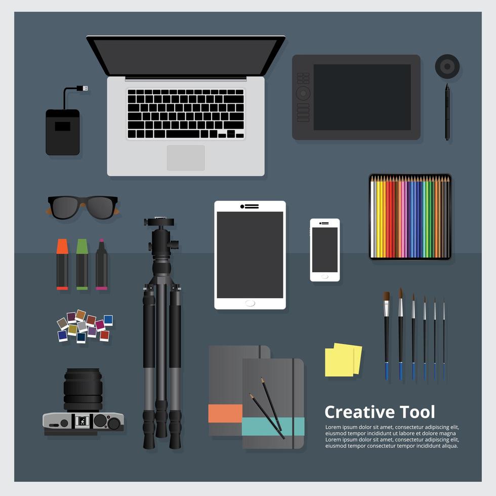 Creative Tool Workspace isolated vector illustration Set
