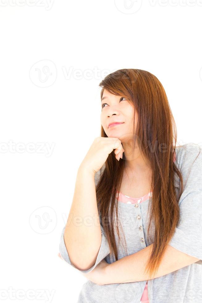 woman is thinking on isolated background photo