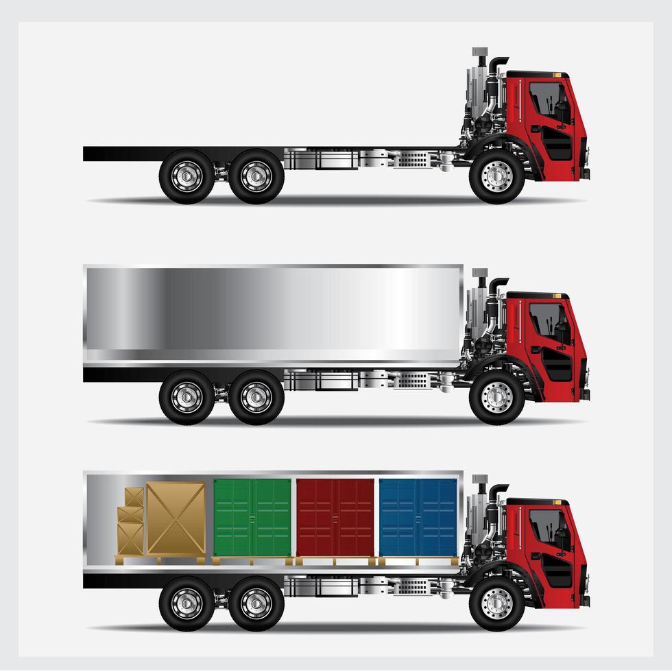 camiones de carga, transporte, aislado, vector, ilustración, conjunto vector