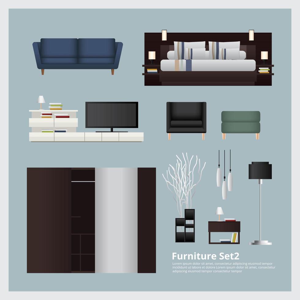 Furniture and Home Decoration Set Vector Illustration