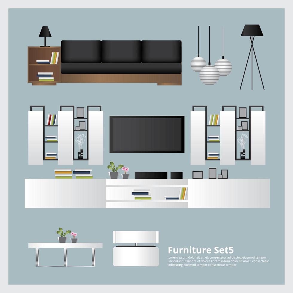 Furniture and Home Decoration Set Vector Illustration