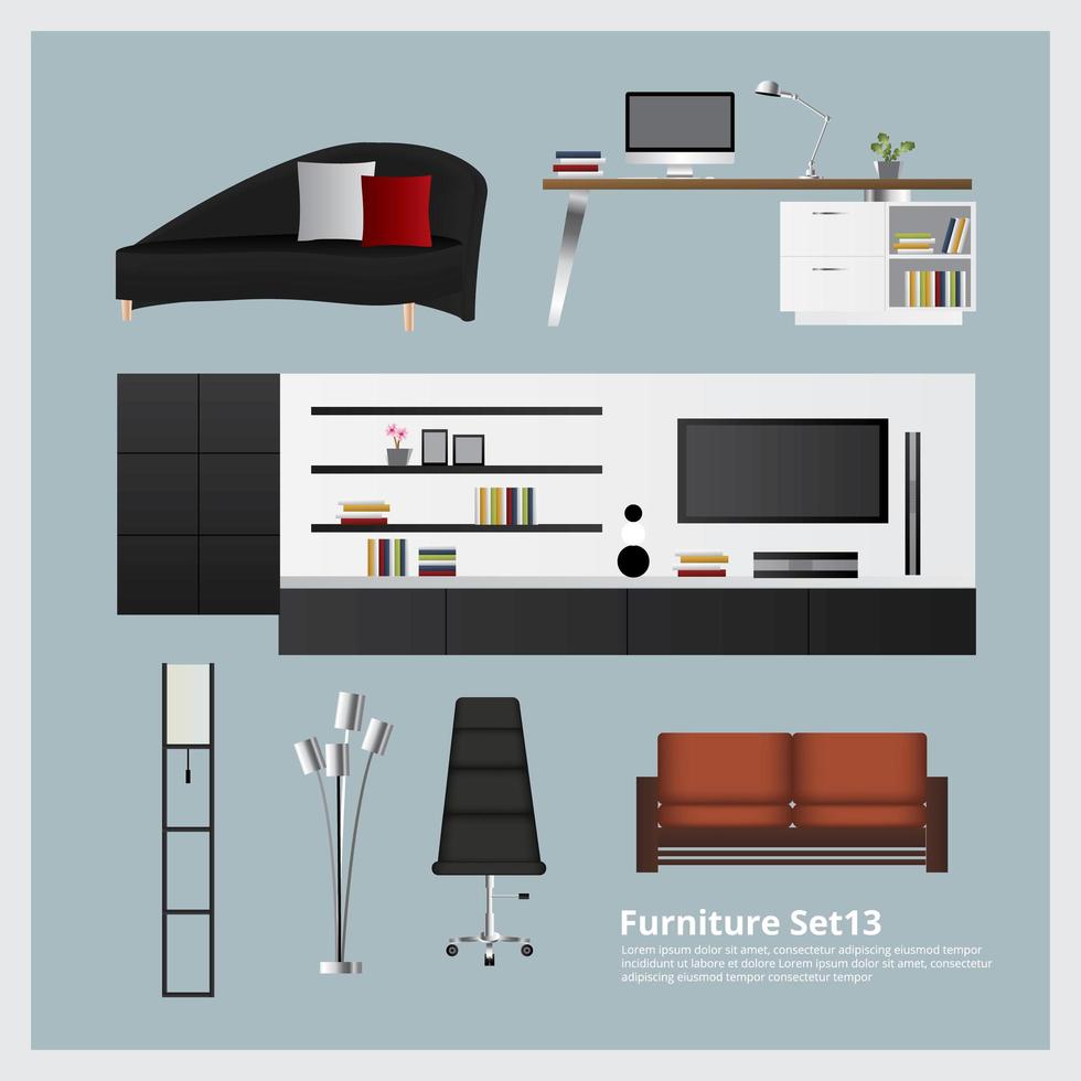 muebles y decoración del hogar conjunto ilustración vectorial vector