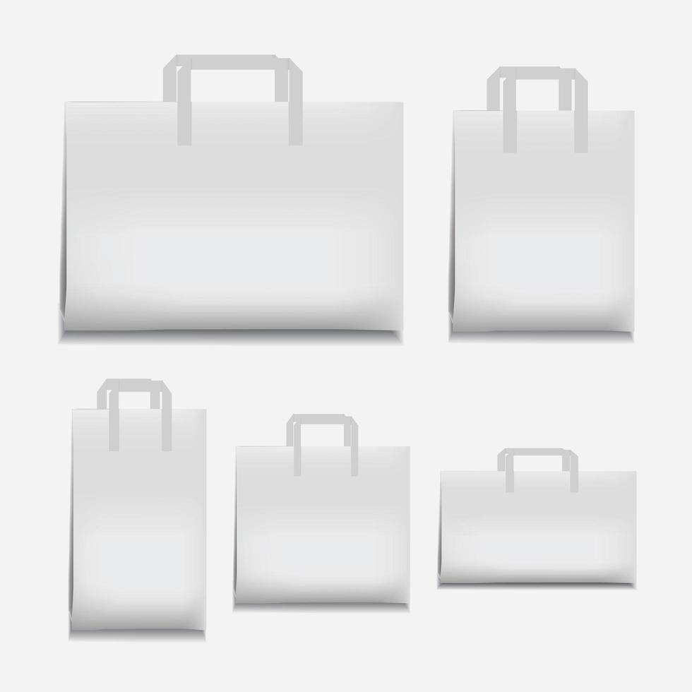 Paper Shopping Bag White Various Sizes Set vector