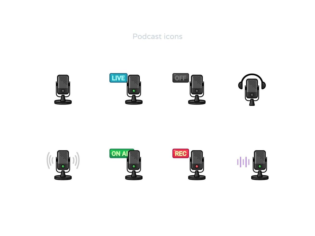 Podcast icons set vector