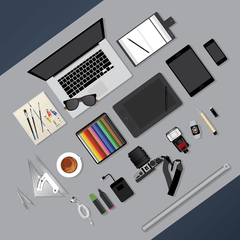 Flat Design. Graphic Designer Workplace concept vector