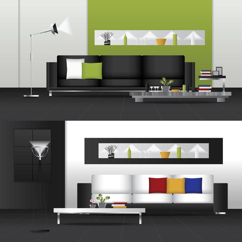 Flat Design Interior Living Room and Interior Furniture Set vector