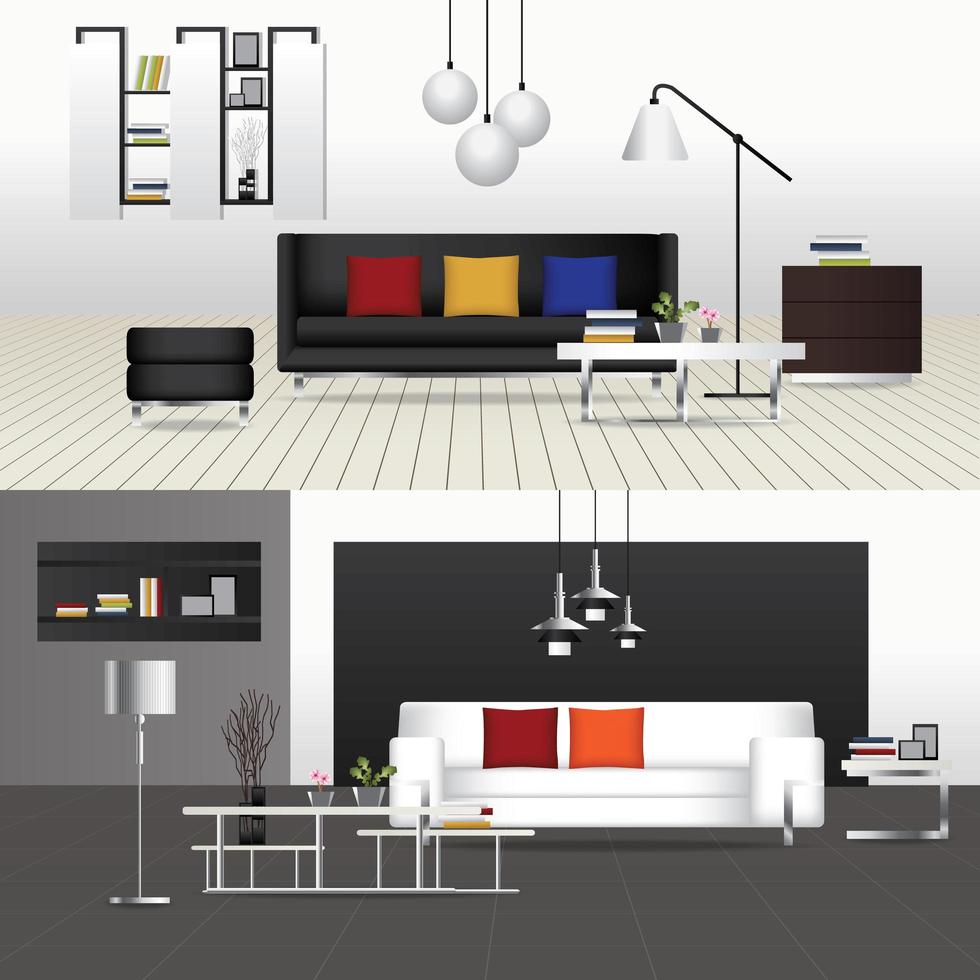 sala de estar interior de diseño plano y muebles de interior vector
