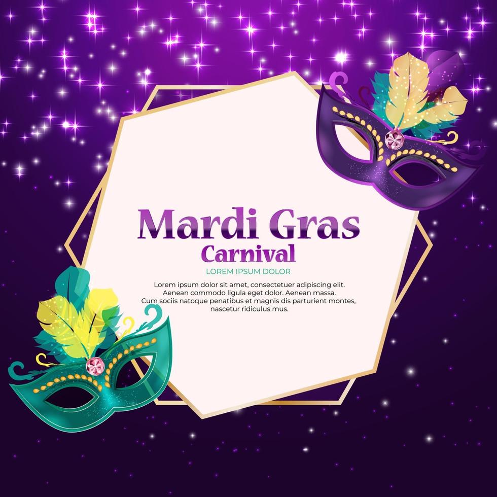 Mardi Gras carnaval Background Traditional mask with feathers and confetti for fesival and masquerade and parade Template for design invitation orflyer or poste and banners vector
