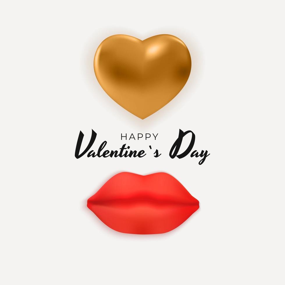 Valentine s Day Background Design with Realistic Lips and Hearts for Template for advertising or web or social media and fashion ads vector