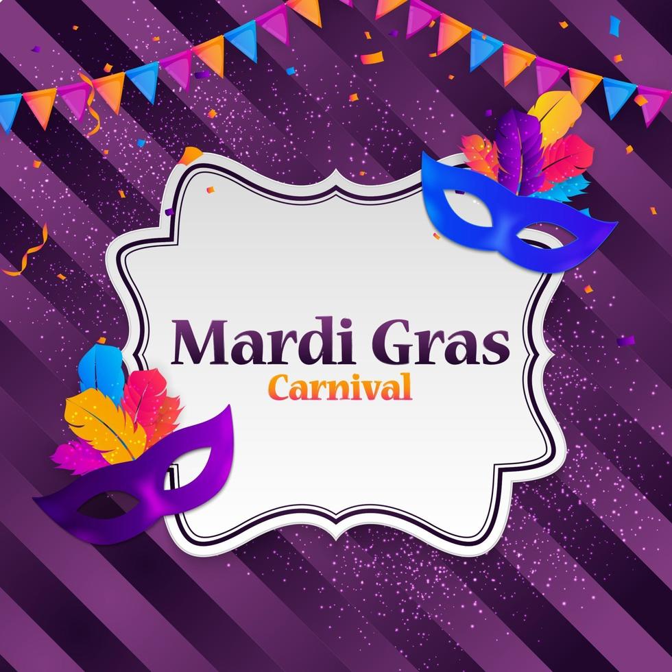 Fondo de carnaval de mardi gras máscara tradicional con plumas y confeti para fesival y mascarada y plantilla de desfile para invitación de diseño o flyer o poste y pancartas vector