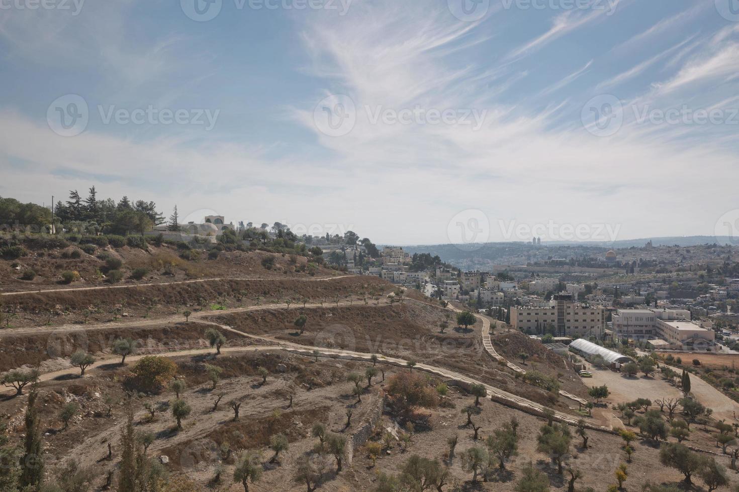 View of Holy city of Jerusalem in Israel from the Mount of Olives photo