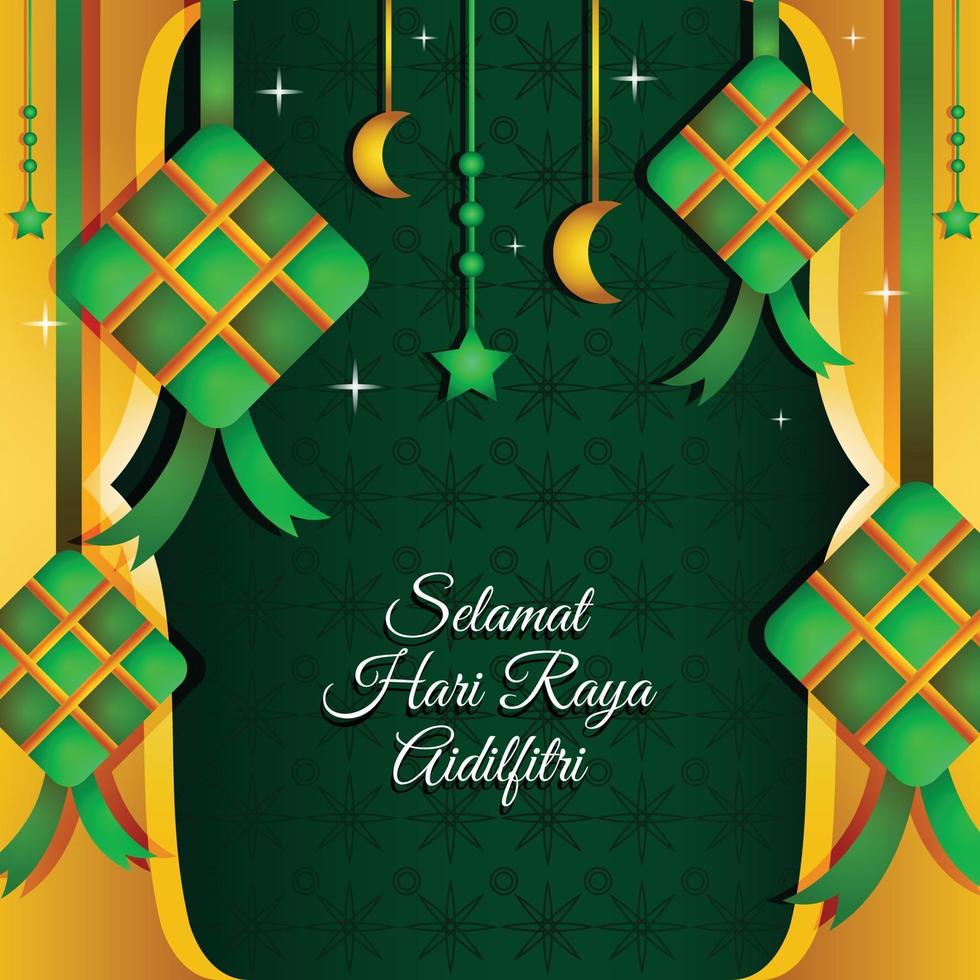 selamat hari raya aidilfitri con plantilla de fondo de ketupat vector